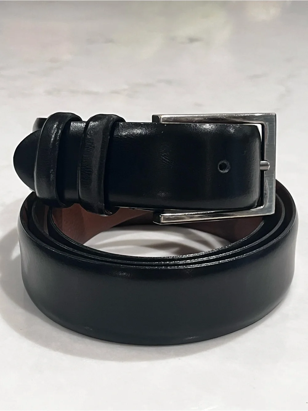 Joseph Abboud Italian Black Leather Belt with Silver-Tone Square Buckle